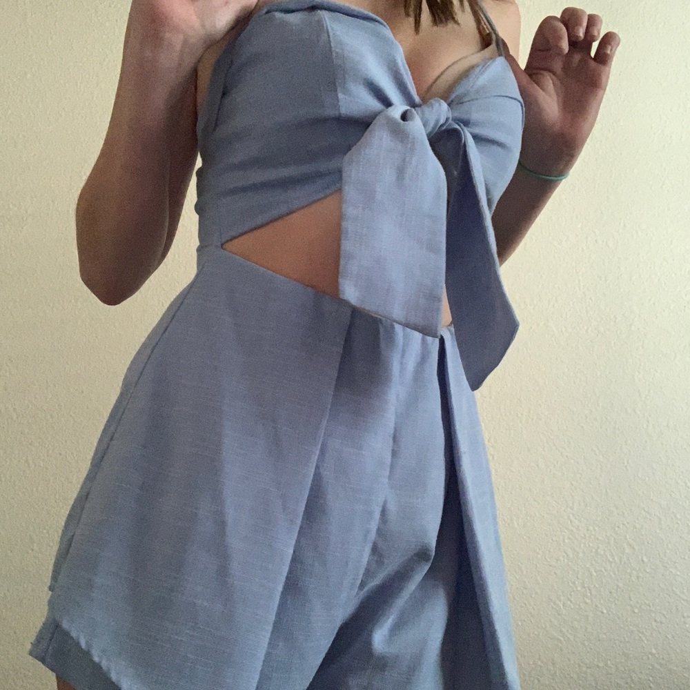 A baby blue zip up romper!